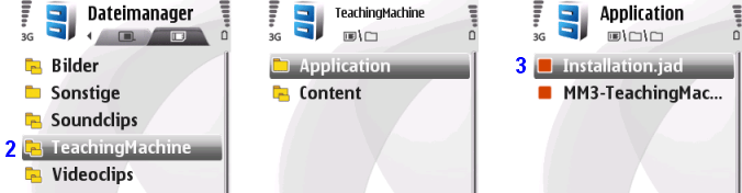 MM3-TeachingMachine - 3 Screen Shots zur Installation auf dem Handy.